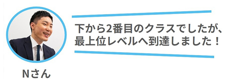 Nさん 下から2番目のクラスでしたが、最上位レベルへ到達しました!