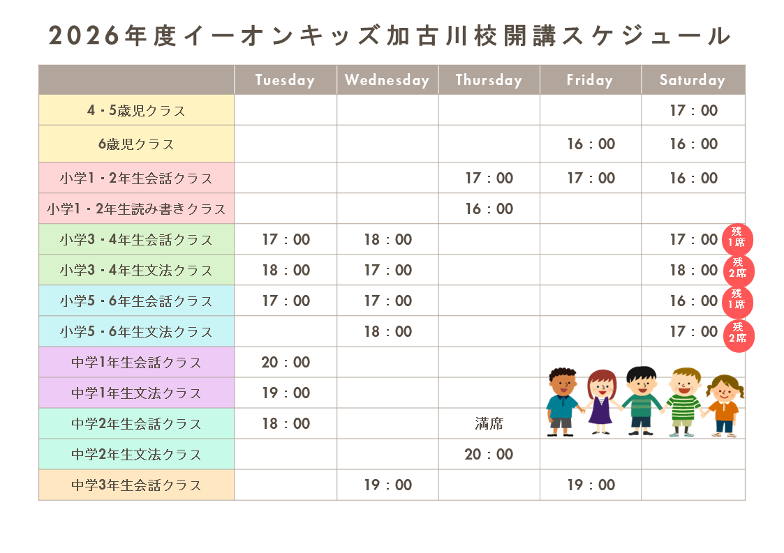 イーオンキッズ加古川校新入生受付中です