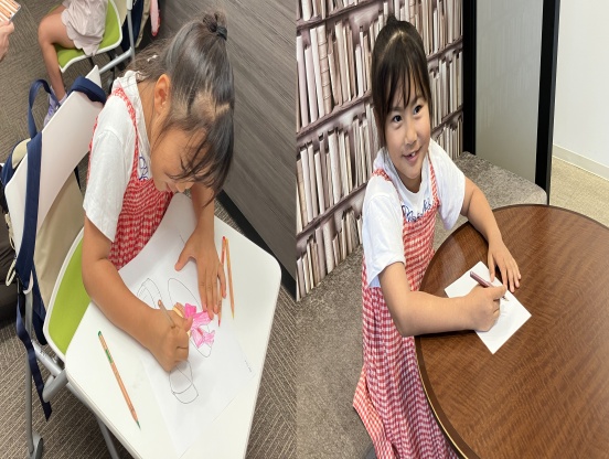 英会話イーオンキッズ土浦校の小学1年生のレッスン中と休憩中。